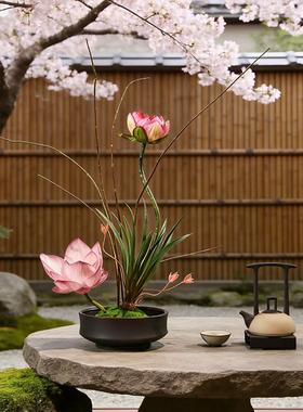 仿真荷花莲中式莲蓬荷叶造景插花艺套装客厅花艺盆栽玄关茶室摆设