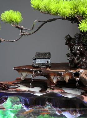 流水摆件循环水客厅可养鱼缸电视柜桌面过滤假山办公室招财风水轮