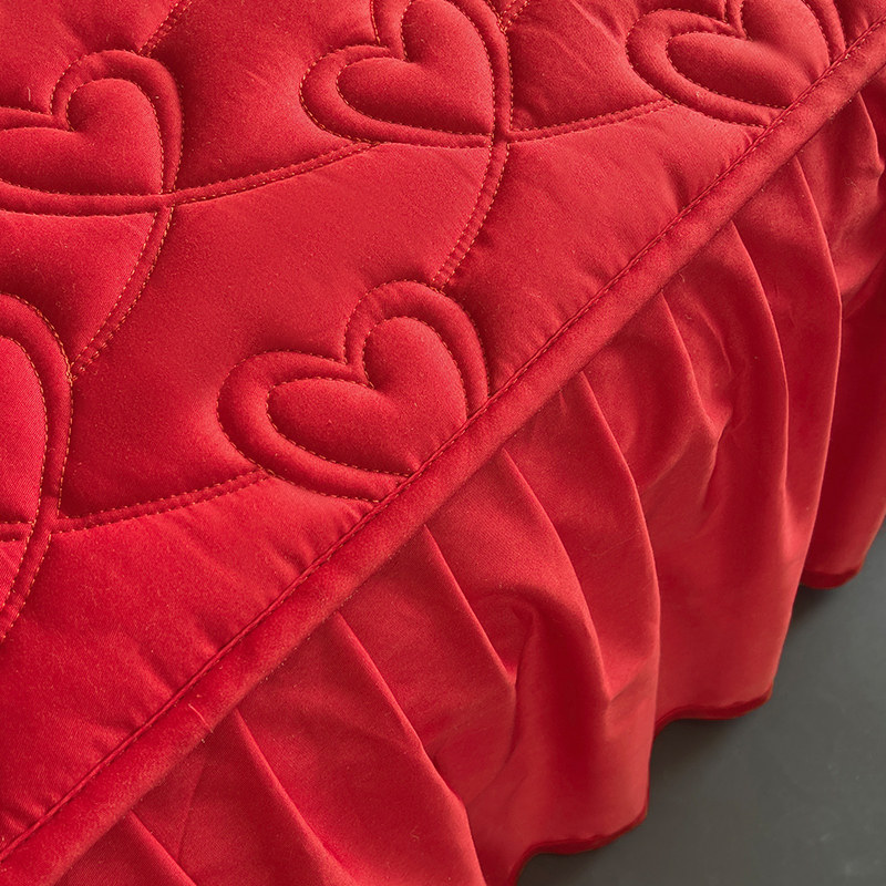 A类全棉夹棉床裙单件结婚喜庆大红色加厚纯棉防滑床笠罩四季通用,淘宝优惠券,粉丝福利购,淘宝优惠卷