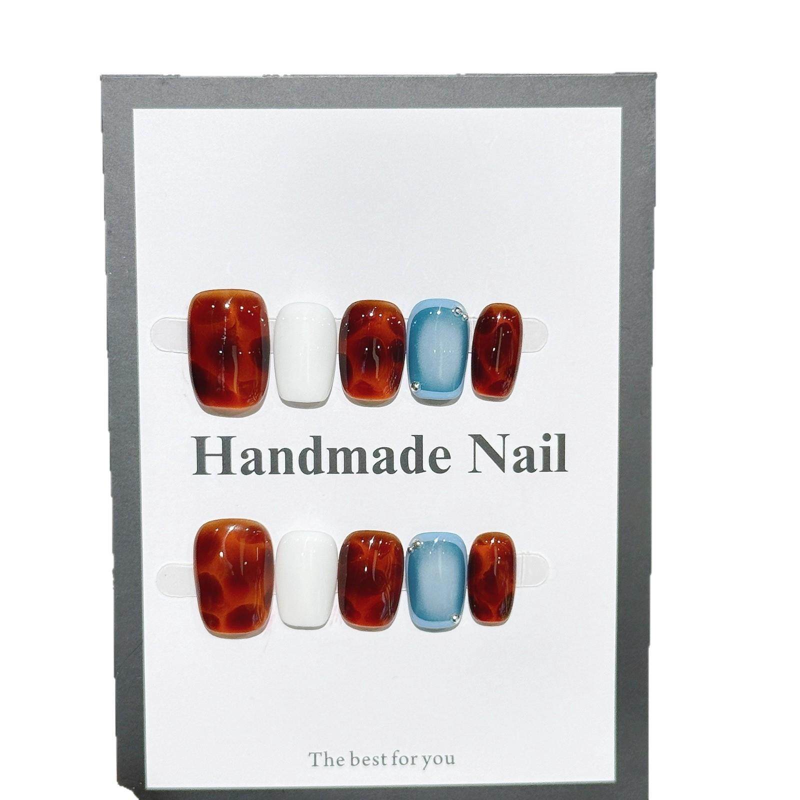 秋冬新款 琥珀晕染气质显白纯手工穿戴甲高货精品美甲贴,淘宝优惠券,粉丝福利购,淘宝优惠卷