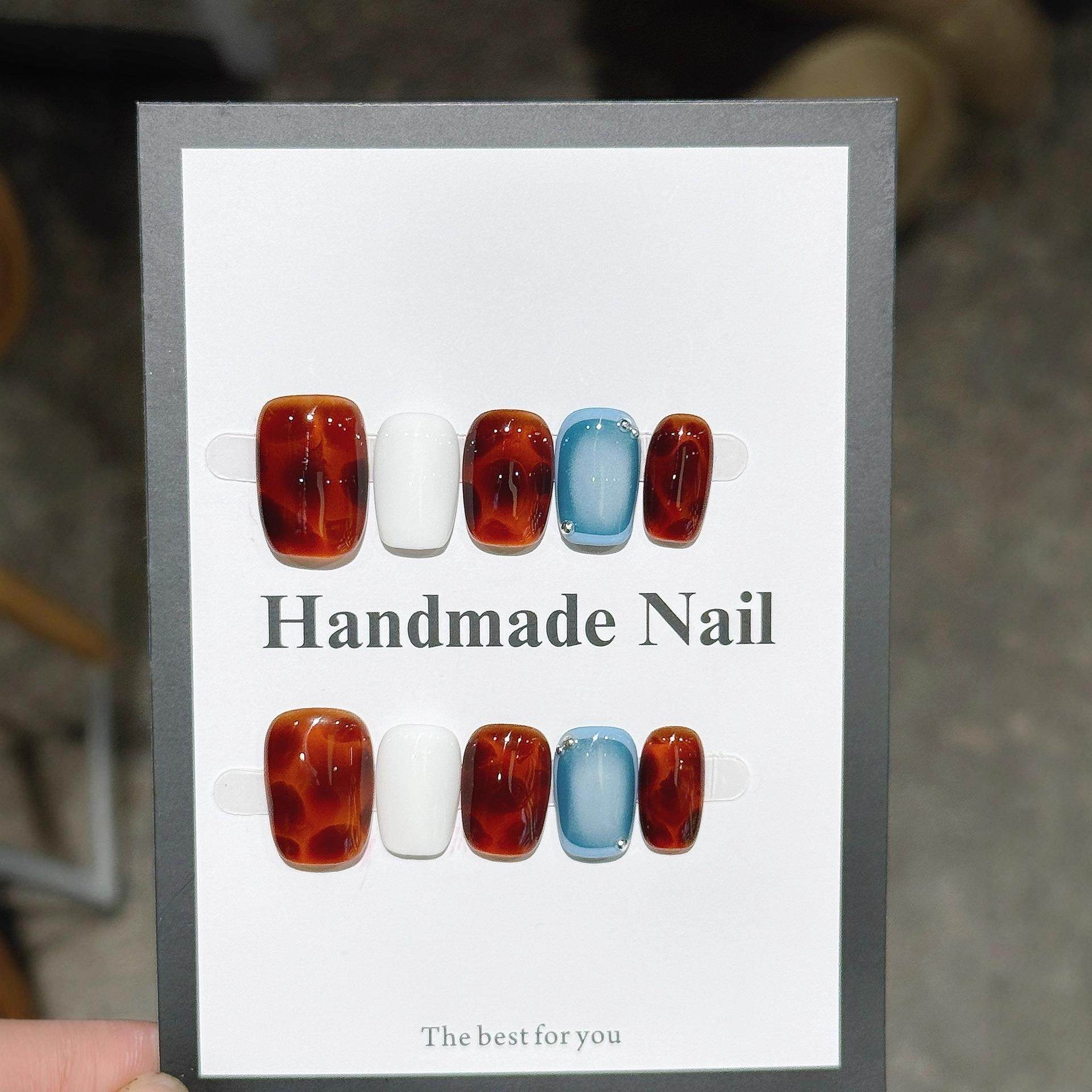 秋冬新款 琥珀晕染气质显白纯手工穿戴甲高货精品美甲贴,淘宝优惠券,粉丝福利购,淘宝优惠卷