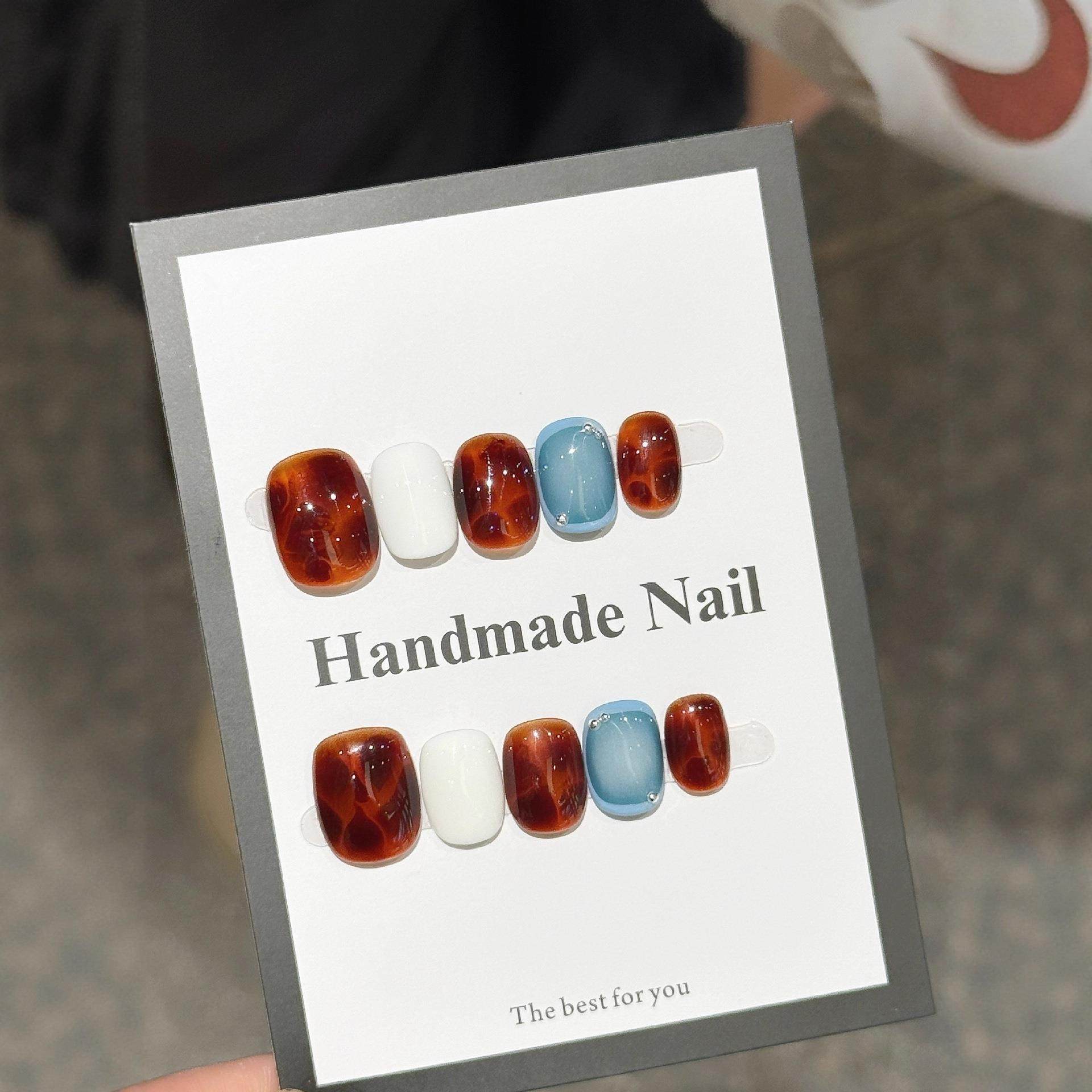 秋冬新款 琥珀晕染气质显白纯手工穿戴甲高货精品美甲贴,淘宝优惠券,粉丝福利购,淘宝优惠卷