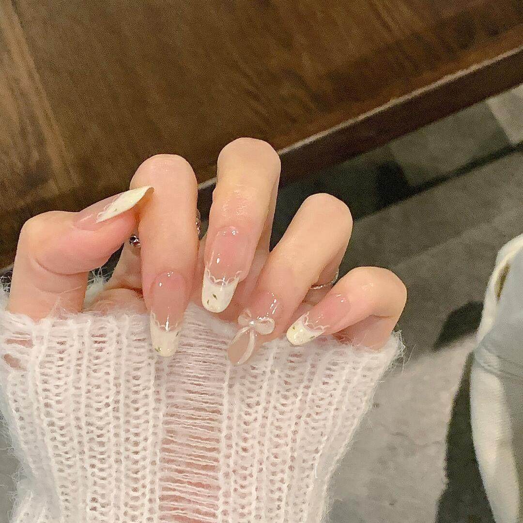 奶油碎花穿戴甲法式贴片温柔显白ins蝴蝶结可拆卸手工甲学生美甲,淘宝优惠券,粉丝福利购,淘宝优惠卷