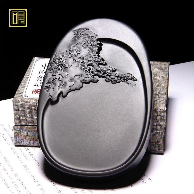 歙砚名砚《莲花砚》高档黑龙尾天然原石歙砚端砚砚台中小楷书法国画创作磨墨便携行书隶书磨墨砚台名师收藏,淘宝优惠券,粉丝福利购,淘宝优惠卷
