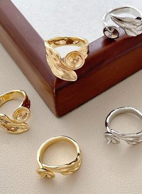 ,小众设计高级diy手工巴洛克不规则珍珠戒指戒托手作材料配件空托