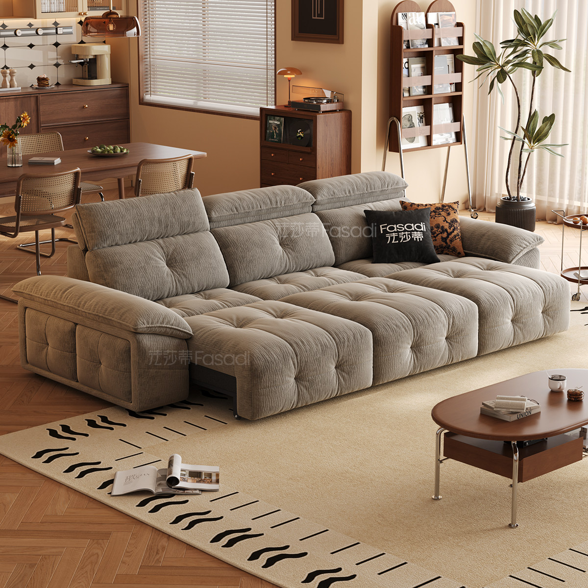 法莎蒂劳伦斯零靠墙电动功能沙发中古风客厅奶油抗菌婴儿绒沙发,淘宝优惠券,粉丝福利购,淘宝优惠卷