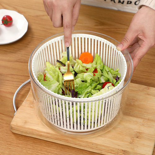 日本进口蔬菜脱水器沙拉甩干机家用手动去水甩水沥水篮洗菜盆神器 - 图2