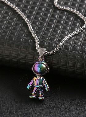 太空人合金钛钢吊坠项链炫彩
