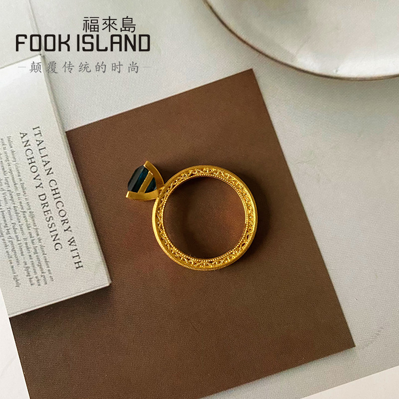 福来岛公主方伦敦蓝小版足金戒指 福来岛手饰