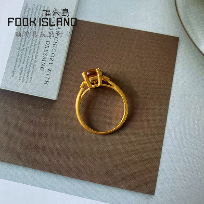 福来岛黄金爱相守黄水晶999婚戒 福来岛手饰