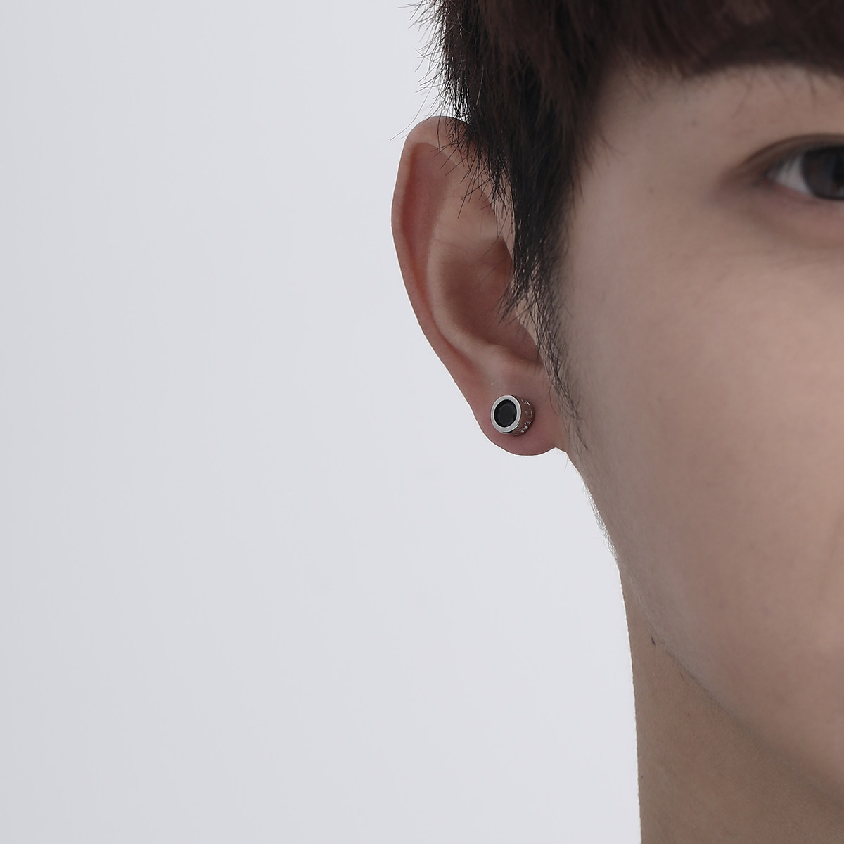 S925银耳钉男潮单只个性男款ins简约嘻哈男士耳饰男生黑色冷淡风 - 图0