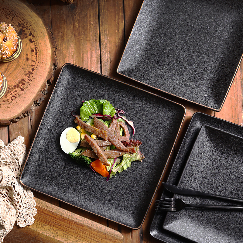 牛排餐盘西餐盘子陶瓷家用创意黑色磨砂牛扒盘西式餐具网红早餐盘-图3