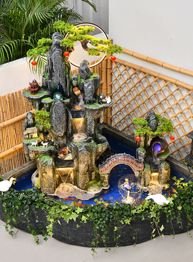 大型假山流水喷泉墙角落景观造景