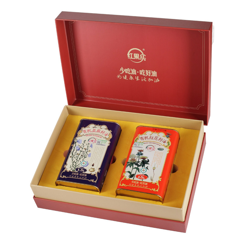 新疆红果实红花籽油1.5L+1.5L有机亚麻籽油物理压榨铁罐礼盒装,淘宝优惠券,粉丝福利购,淘宝优惠卷