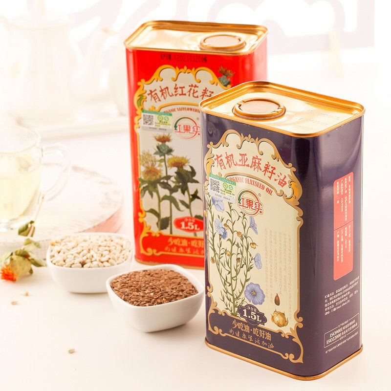 新疆红果实红花籽油1.5L+1.5L有机亚麻籽油物理压榨铁罐礼盒装,淘宝优惠券,粉丝福利购,淘宝优惠卷