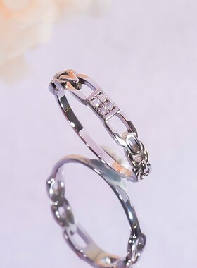 D色莫桑石微镶链条戒指