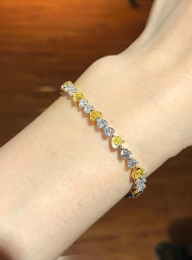 口D色莫桑石爱心黄白相间手链