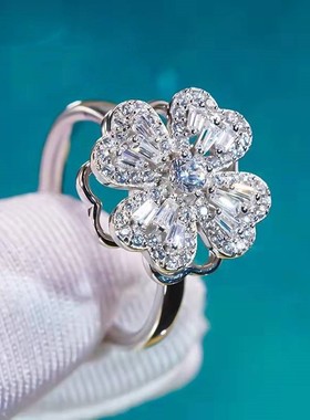 莫桑石旋转花朵戒指简约