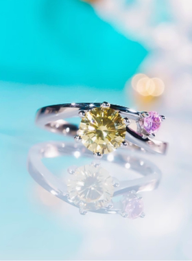 爆闪莫桑石小粉钻六爪处女座戒指