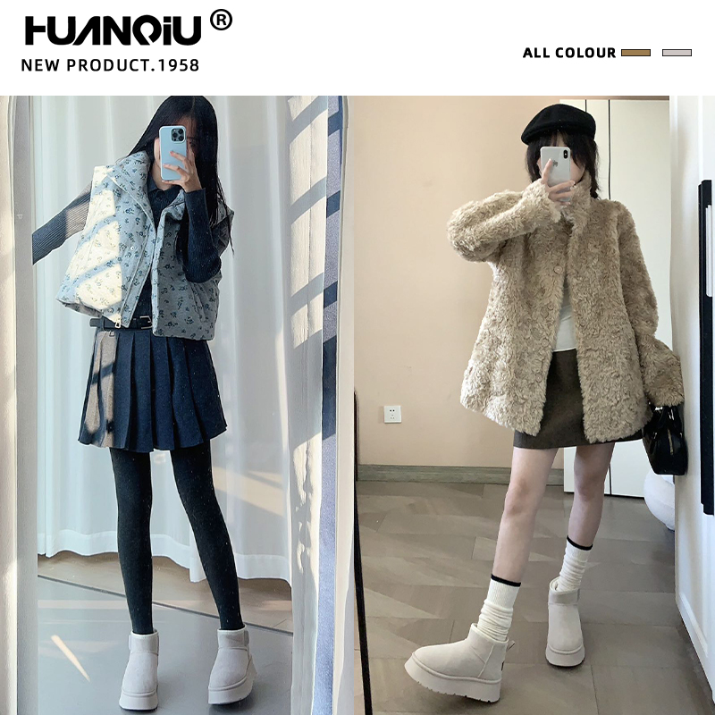 环球雪地靴女款2025新款冬季加绒加厚保暖百搭短靴女皮毛一体棉鞋 - 图3