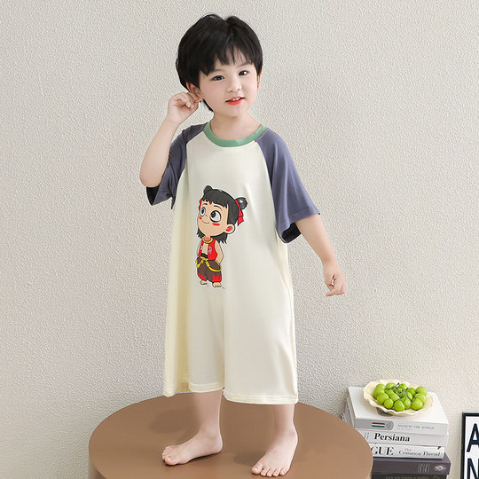 Boys pajamas summer 2025 one-piece modal air conditioning suit baby ha-shirt summer nightgown Nezha home clothes