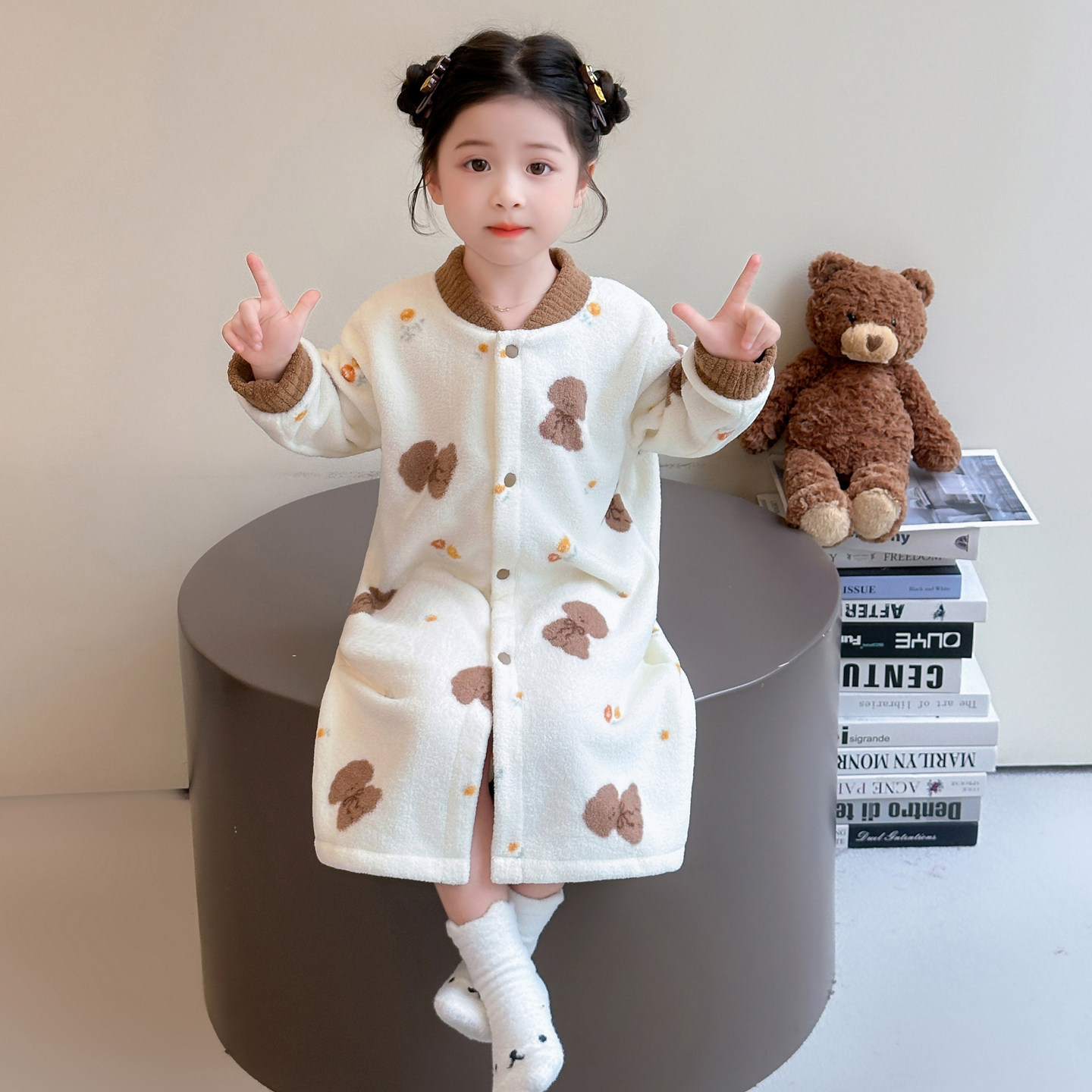 女童睡衣秋冬季雪粒绒加厚珊瑚绒2025新款儿童浴袍女宝宝女孩睡袍,淘宝优惠券,粉丝福利购,淘宝优惠卷