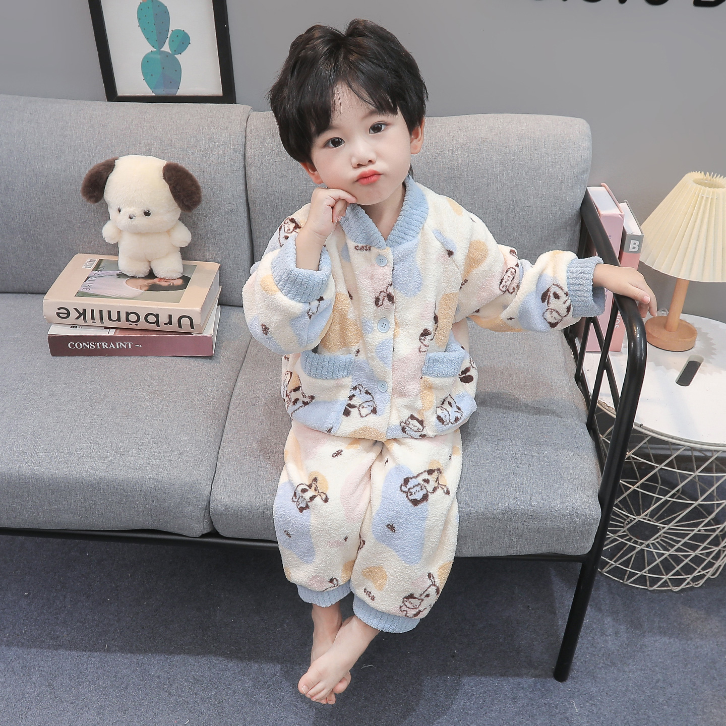 男童睡衣秋冬季雪粒绒加厚珊瑚绒2025新款儿童家居服套装宝宝男孩 - 图3