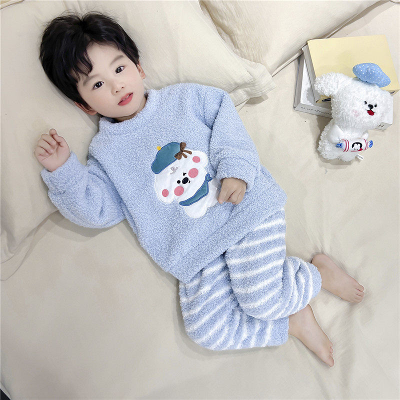 男童睡衣冬季半边绒儿童加厚套头家居服男孩宝宝条纹卡通睡衣秋冬,淘宝优惠券,粉丝福利购,淘宝优惠卷