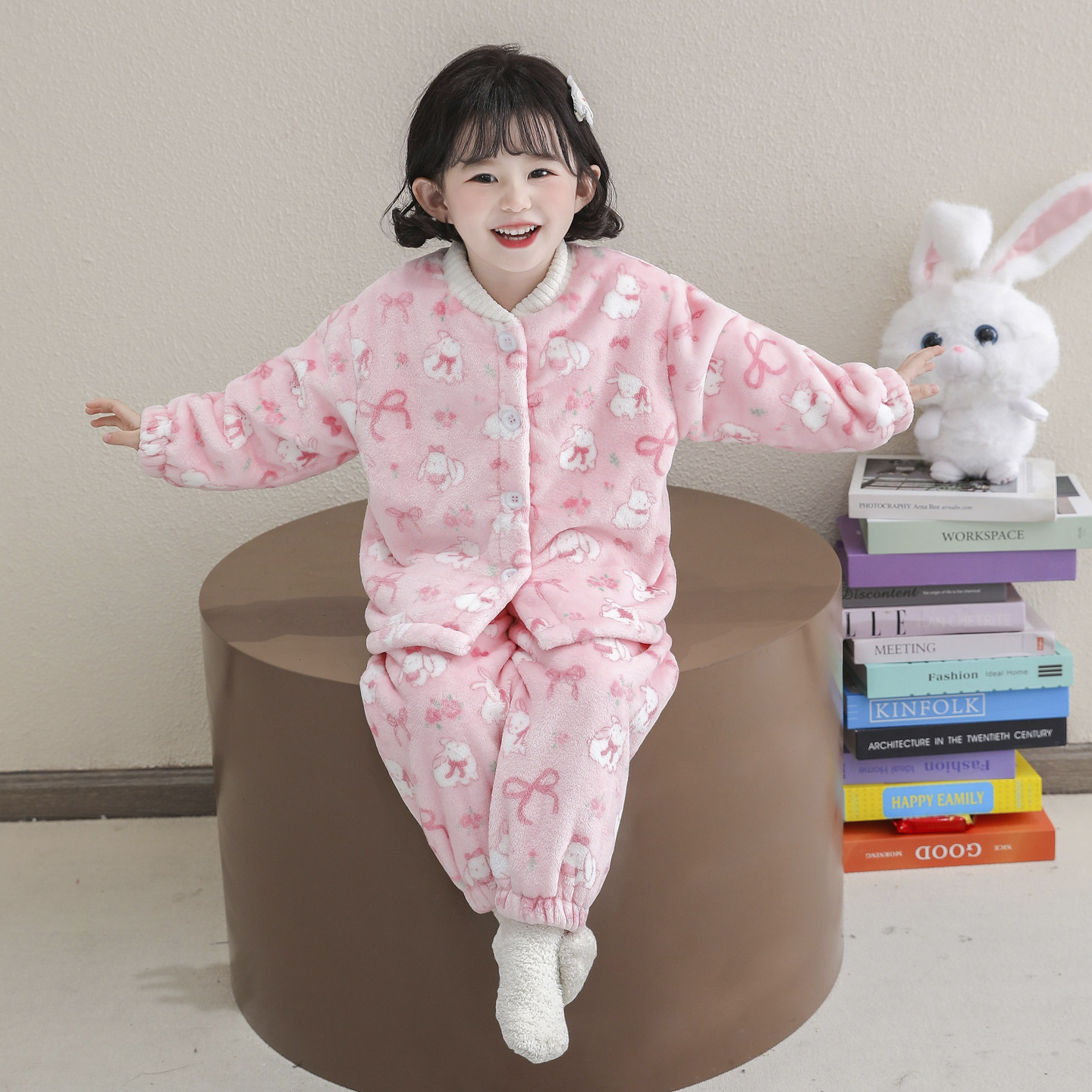 女童法兰绒睡衣秋冬款2025新款女孩双层加厚珊瑚绒保暖家居服套装,淘宝优惠券,粉丝福利购,淘宝优惠卷