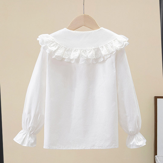 Girls pure cotton doll collar long-sleeved shirt Spring and Autumn 2025 new style medium and large children fashionable children's white performance top