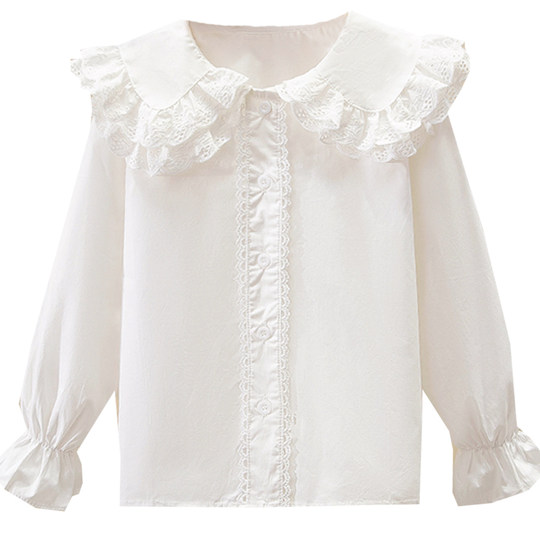 Girls pure cotton doll collar long-sleeved shirt Spring and Autumn 2025 new style medium and large children fashionable children's white performance top