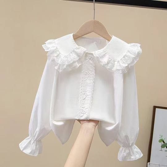 Girls pure cotton doll collar long-sleeved shirt Spring and Autumn 2025 new style medium and large children fashionable children's white performance top