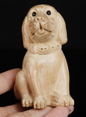 知行斋天然桃木狗摆件传统风装饰