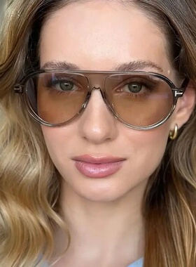 女士T字小框蛤蟆形茶色防晒墨镜