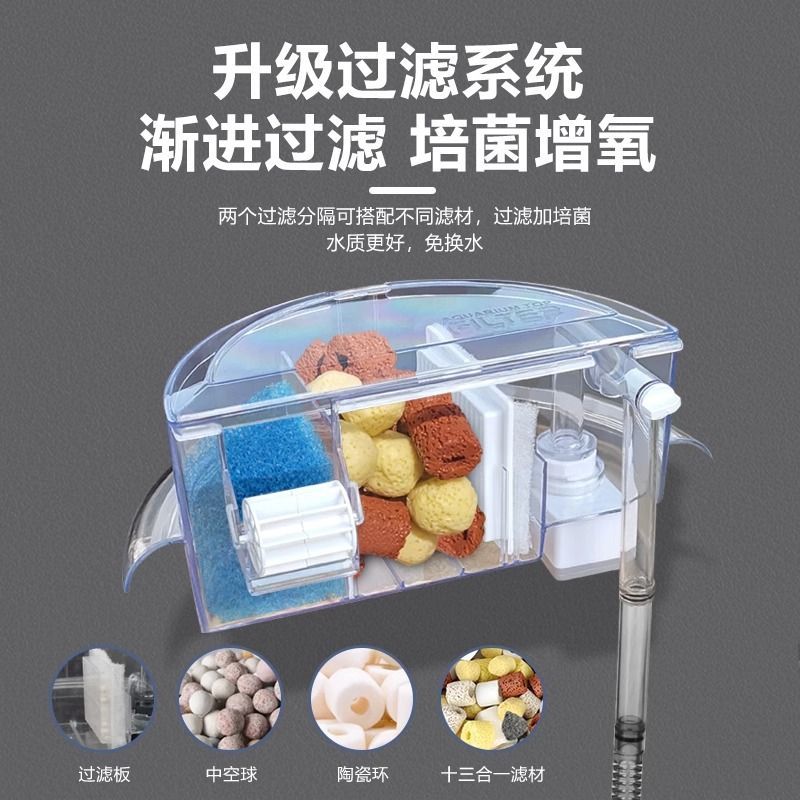 金利佳圆形玻璃鱼缸过滤器静音小型三合一上置循环过滤盒家用净水 - 图0