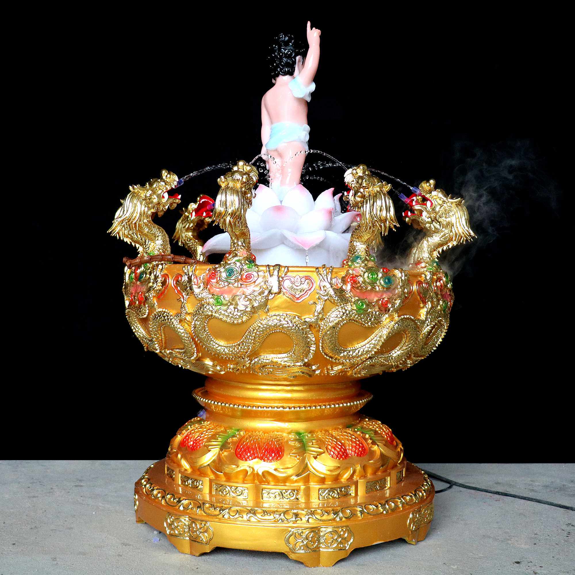 高档浴佛用品太子佛像庭院大厅寺庙九龙喷泉落地流水摆件太子浴佛
