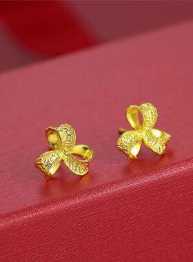 越南沙金风车三叶草耳钉黄金色