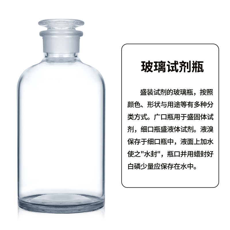 试剂瓶磨砂口透明广口瓶化学药棉酒精瓶分装加厚玻璃茶棕色试剂瓶小口玻璃瓶 60 125 250 500 1000ml实验室用 - 图2