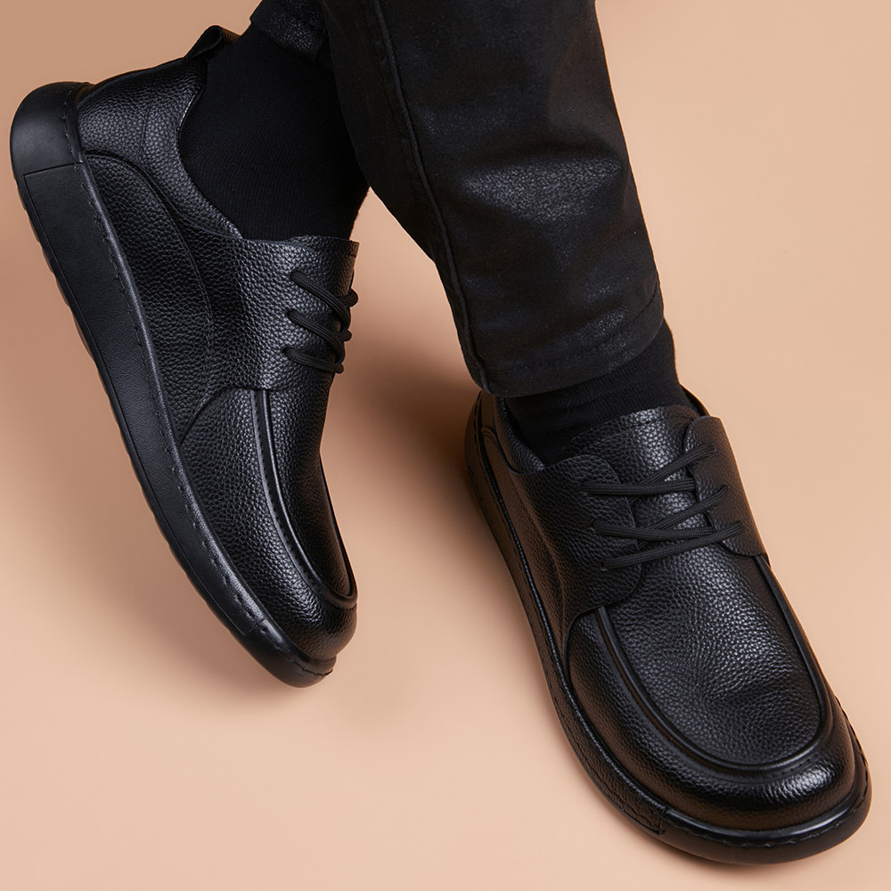 真皮休闲皮鞋男2025冬季新款软皮厚底增高透气商务系带平底德比鞋 - 图1