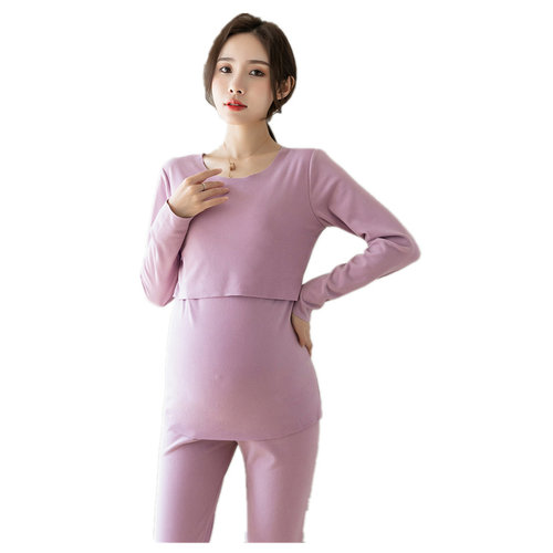 孕妇秋衣秋裤套装加绒保暖衣秋冬季产后哺乳喂奶月子服睡衣孕妇装 - 图3