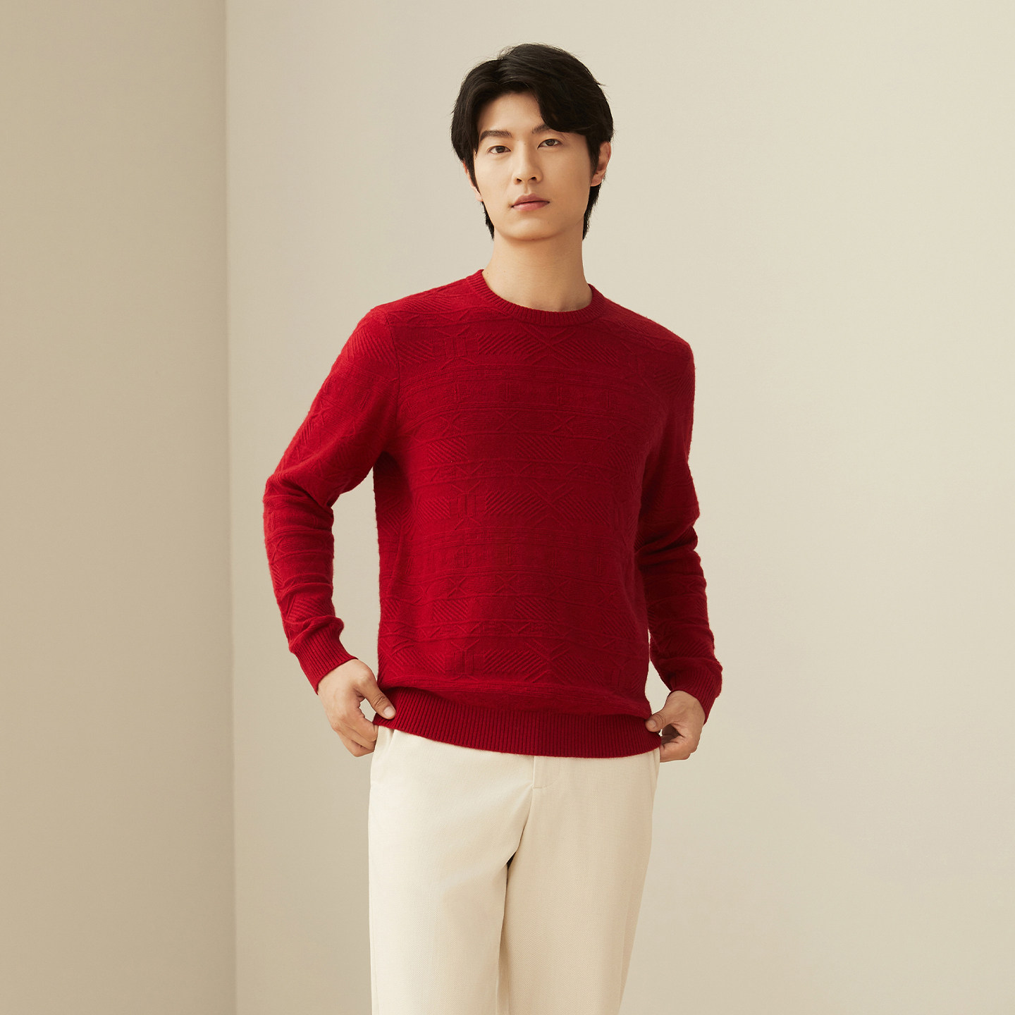 鹿王羊绒衫男士圆领商务保暖针织毛衣套衫休闲简约中空秋冬新款,淘宝优惠券,粉丝福利购,淘宝优惠卷