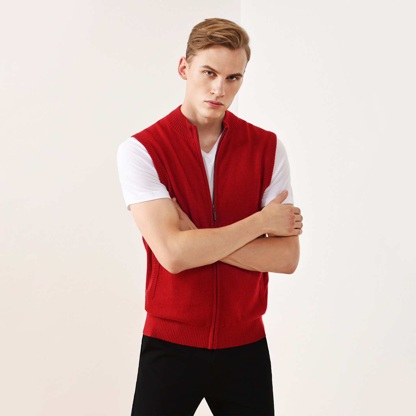 鹿王羊绒衫男100纯羊绒新款半高领山羊绒男士时尚简约无袖背心,淘宝优惠券,粉丝福利购,淘宝优惠卷