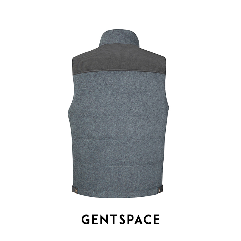 GENTSPACE 2023秋冬新品浅灰绿毛巾布拼接立领羽绒背心-图0