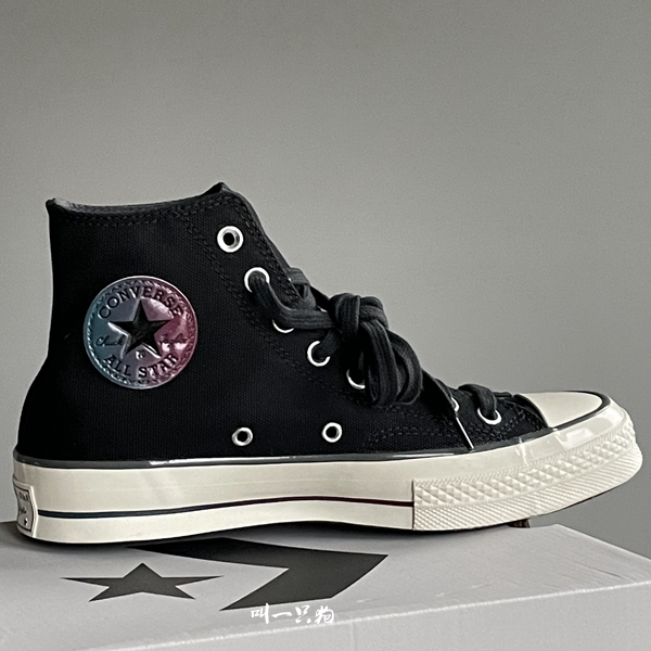 匡威Converse 1970s春夏季款渐变孔雀绿黑色高帮帆布鞋