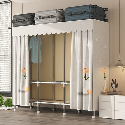 家用卧室衣柜简易组装钢架加厚布衣柜出租房结实耐用现代收纳衣橱 - 图0