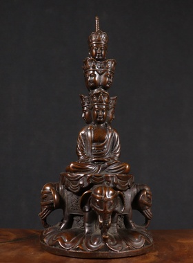 黄铜做旧老包浆普贤峨眉山十方普贤菩萨 复古新中式家居供奉摆件