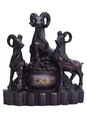 黄铜三羊聚宝盆摆件生肖羊复古聚宝盆三羊开泰铜羊家居摆设工艺品