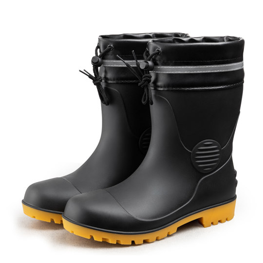 钢头雨鞋防砸防刺劳保水鞋男工地防滑保暖棉雨靴加绒牛筋耐磨胶鞋