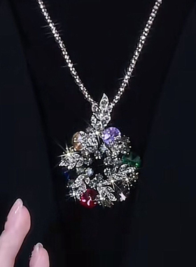 复古精致蓝色水晶花朵项链端庄大气轻奢毛衣链小众时尚百搭配饰