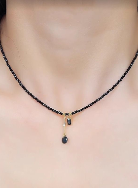 韩版精致时尚黑色串珠流苏锁骨链赫本风优雅洋气小众设计项链颈链